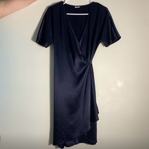 Aritzia Babaton Navy Blue Wallace Short Sleeve Wrap Style Dress Size S (EUC)